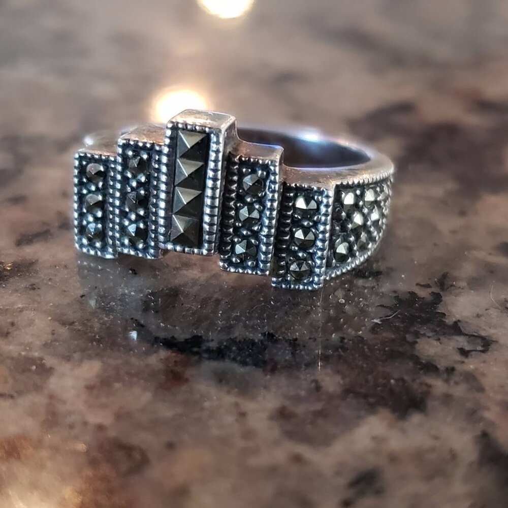 Judith Jack Vintage Art Deco Sterling Marcasite Ring